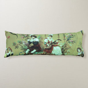 Vintage French Sage Green Toile Victorian Floral Body Pillow