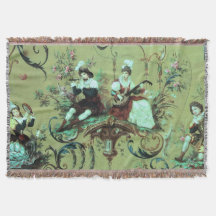 Vintage French Sage Green Toile Victorian Floral