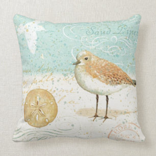 Vintage French Sand Piper Throw Pillow