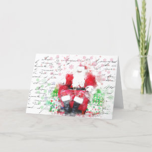 Vintage French Santa (Watercolor) Blank Christmas Holiday Card