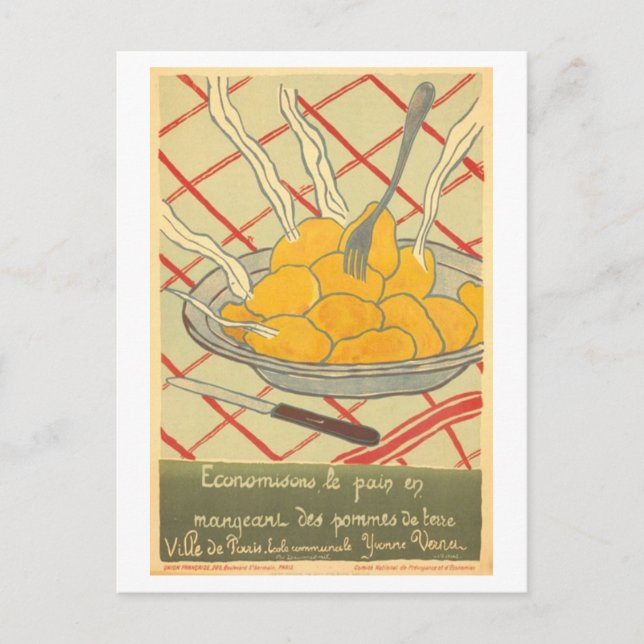 Vintage French "Save Bread by Eating Potatoes"  Postcard (Front)