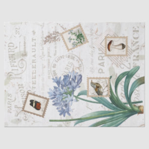 Vintage French Script Nature Flower Bird Mushroom Tissue Paper