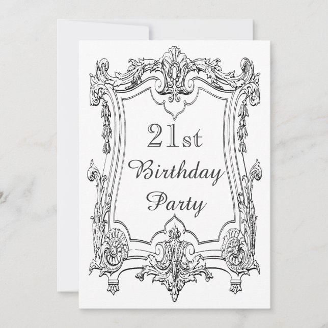 Vintage French Scroll 21st Birthday Double Sided Invitation (Front)