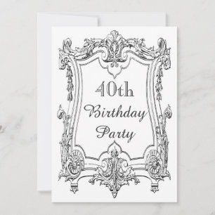 Vintage French Scroll 40th Birthday Double Sided Invitation