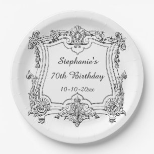 Vintage French Scroll 70th Birthday Paper Plate