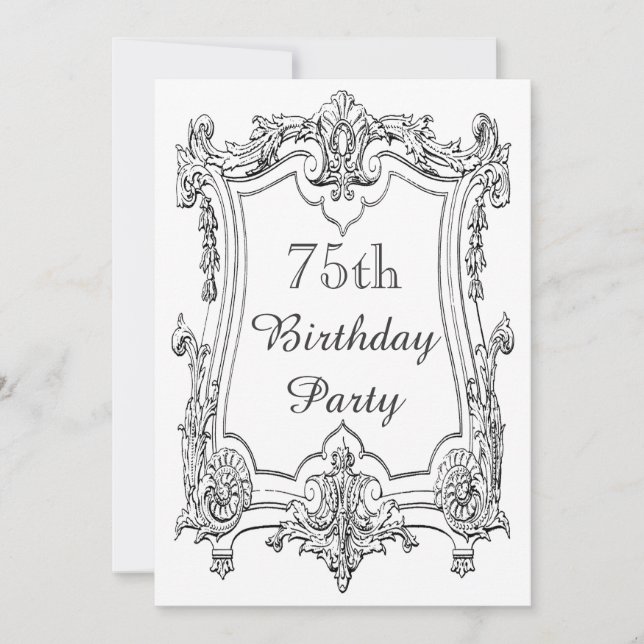 Vintage French Scroll 75th Birthday Double Sided Invitation (Front)