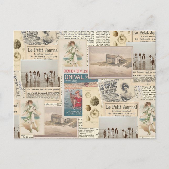 Vintage French Seaside Collage Postcard (Front)