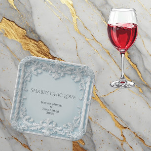  Vintage French Shabby Chic Blue & White Wedding Paper Plate