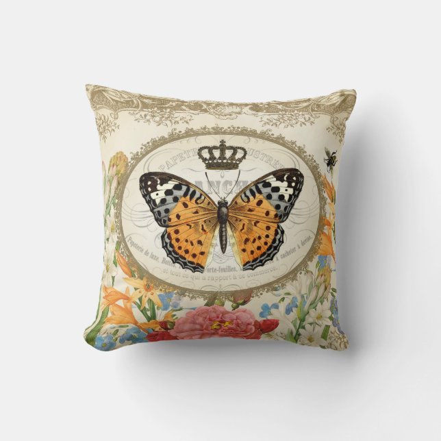 Vintage French Shabby Chic  Butterfly pillow (Front)