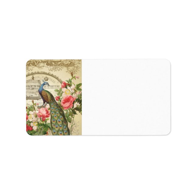 Vintage French Shabby Chic Peacock Label (Front)