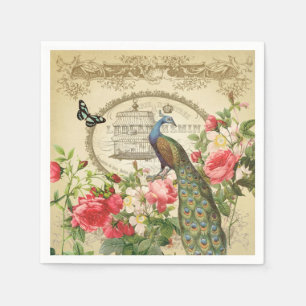 Vintage French Shabby Chic Peacock Napkin