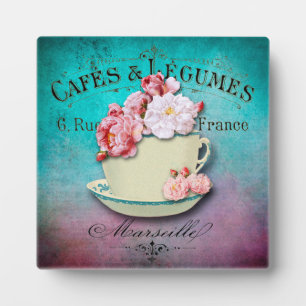 Vintage French Shabby Floral Cafe Sign Plaque