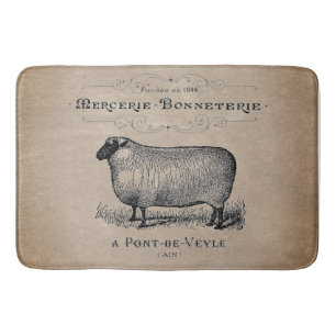 Vintage French Sheep Aged Muslin Farmhouse Bath Mat