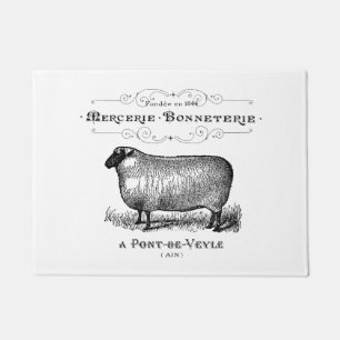 Vintage French Sheep Typography Farmhouse Doormat