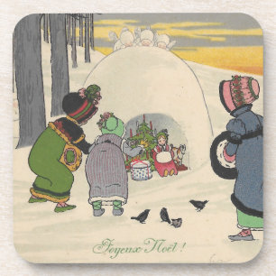 Vintage French Snow Girls Christmas Coasters