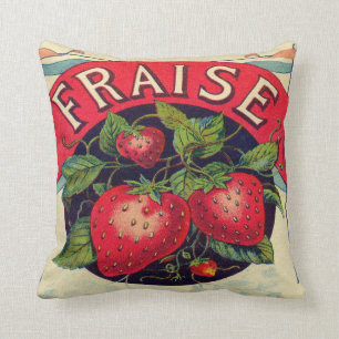 Vintage French Strawberry Sign Throw Pillow