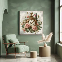Vintage french style shabby chic Clock Roses Bird