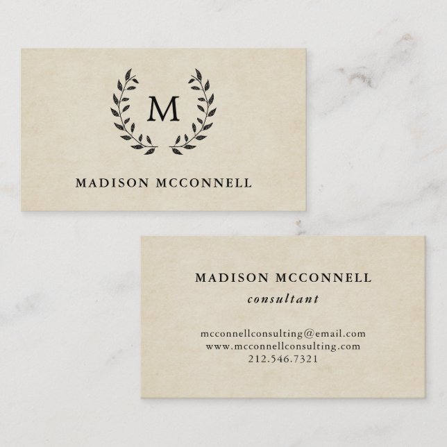 Vintage French Style Wreath and Monogram Business Card (Front/Back)