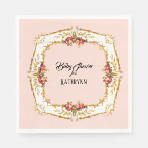 Vintage French Tea Party Rose Gold Baby Shower Napkin