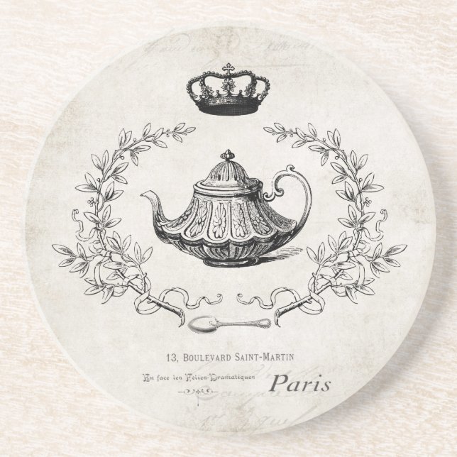 Vintage French teapot stone coaster (Front)