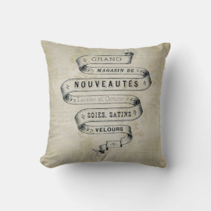 Vintage French Textile Store Ad Throw Pillow