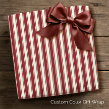 Vintage French Ticking Stripe Dark Red Cream