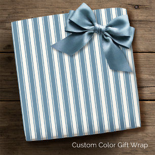 Vintage French Ticking Stripe Dusty Blue Cream Wrapping Paper