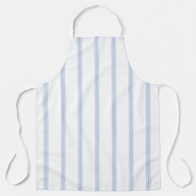 Vintage French Ticking Stripe Pattern Blue Apron (Front)