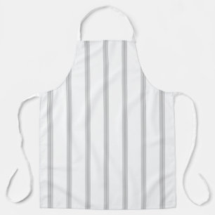 Vintage French Ticking Stripe Pattern Grey White 2 Apron