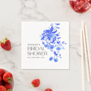 Vintage French Toile Blue Floral Bridal Shower Napkin