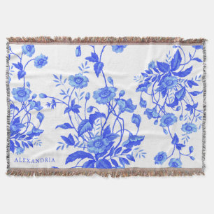 Vintage French Toile Blue Personalised Throw Blanket