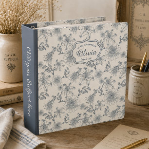 Vintage French Toile Botanical Bird Personalized Binder
