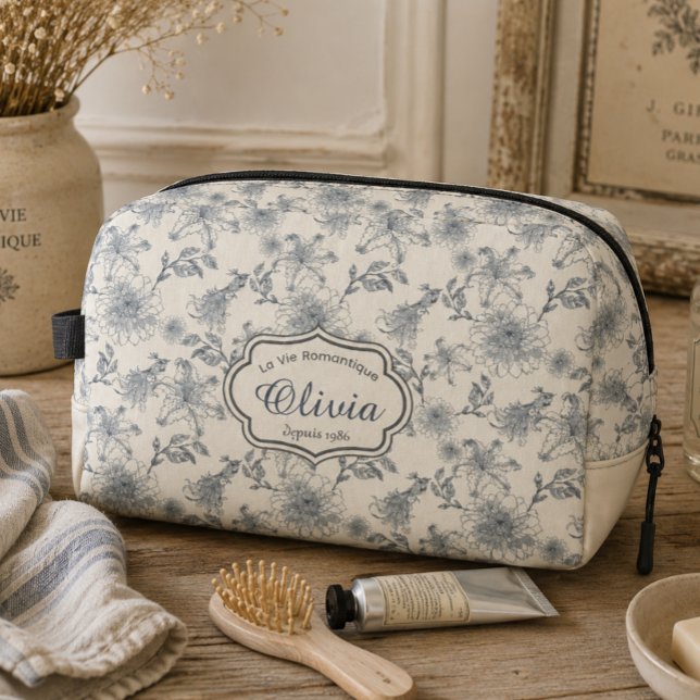 Vintage French Toile Botanical Bird Personalized  Dopp Kit (Creator Uploaded)