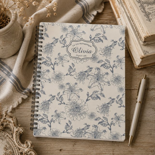 Vintage French Toile Botanical Bird Personalized  Notebook (Creator Uploaded)