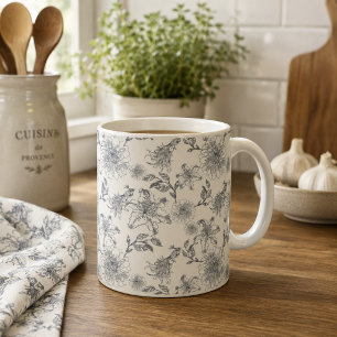 Vintage French Toile Botanical Bird Rustic Country Coffee Mug