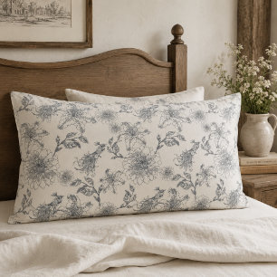 Vintage French Toile Botanical Bird Rustic Country Pillowcase