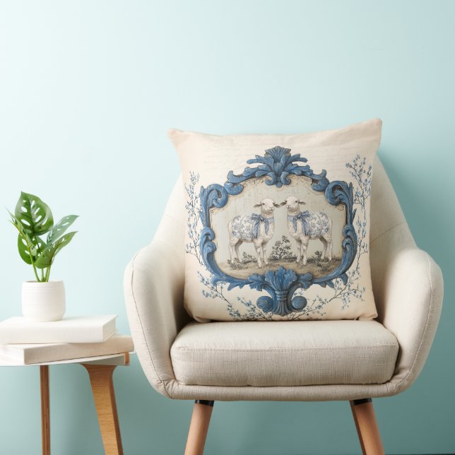 Vintage French Toile | Chinoiserie Nativity Sheep Throw Pillow (Chair)