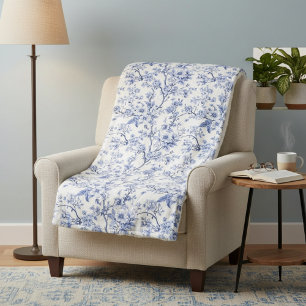 Vintage French Toile Floral Blue Sherpa Blanket