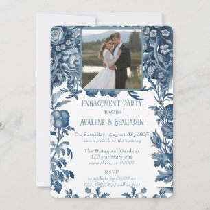 Vintage French Toile Floral Photo Engagement Party Invitation