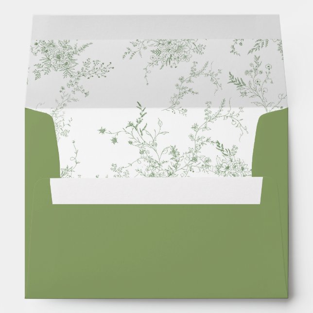 Vintage French Toile Green Wedding Envelope (Back (Bottom))