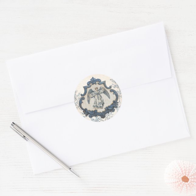 Vintage French Toile | Nativity Angel Classic Round Sticker (Envelope)