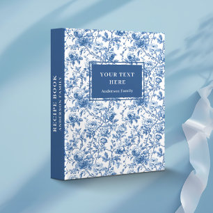 Vintage French Toile Navy Roses Floral Recipe Book Binder