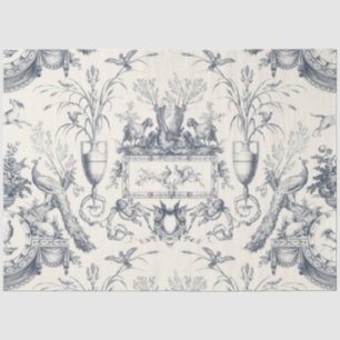 Vintage French Toile Peacock and Country Farm Blue Tissue Paper