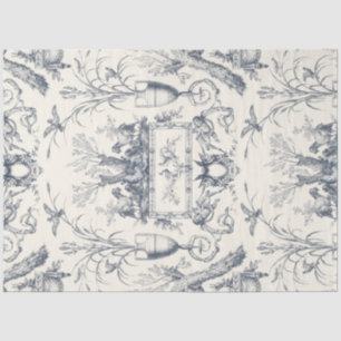 Vintage French Toile Peacock and Country Farm Blue Tissue Paper