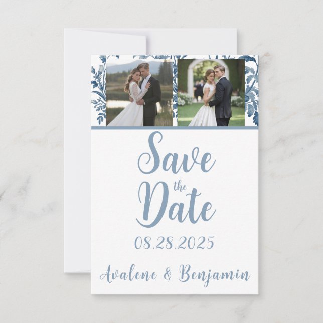 Vintage French Toile Photo Wedding  Save The Date (Front)