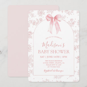 Vintage French Toile Pink Bow Floral Baby Shower Invitation