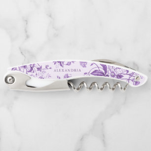 Vintage French Toile Purple Floral Bridal Shower Corkscrew