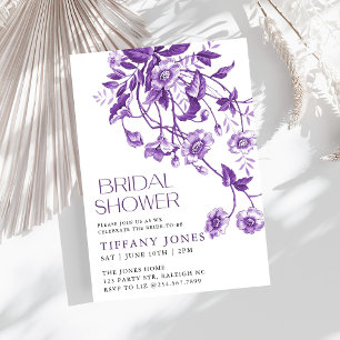 Vintage French Toile Purple Floral Bridal Shower Invitation