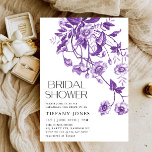 Vintage French Toile Purple Floral Bridal Shower Invitation