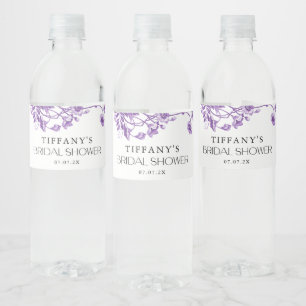 Vintage French Toile Purple Floral Bridal Shower Water Bottle Label